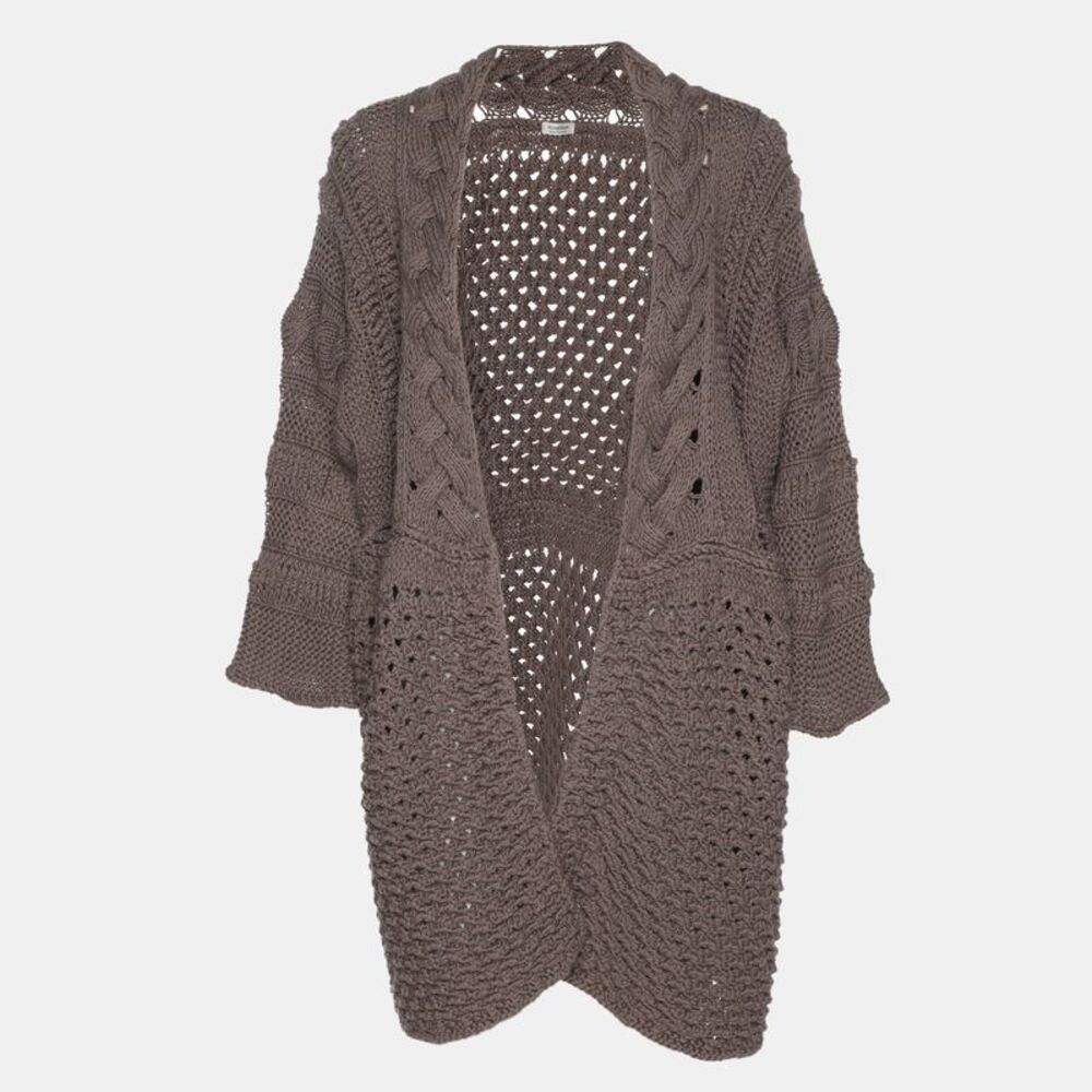 Agnona Dark Beige Cotton Knit Cable Thick Cardigan Xxxl